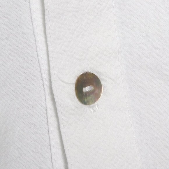 Vintage Mexican Button Down Shirt Short Sleeve Collar White Cotton Abalone - Picture 7 of 7